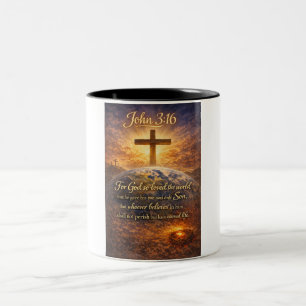Bicolor Taza de café con versículo bíblico Juan 3:16