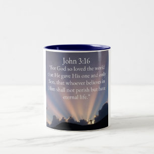 Bicolor Taza de café con versículo bíblico Juan 3:16
