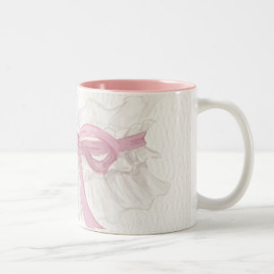 Bicolor Taza de café Coquette con lazo rosa delicado
