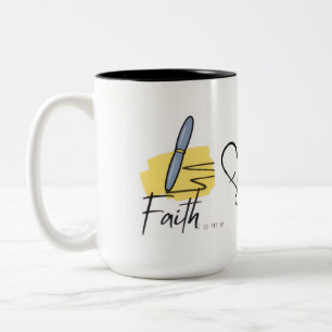 Bicolor Taza de café cristiana con la palabra Fe 15oz