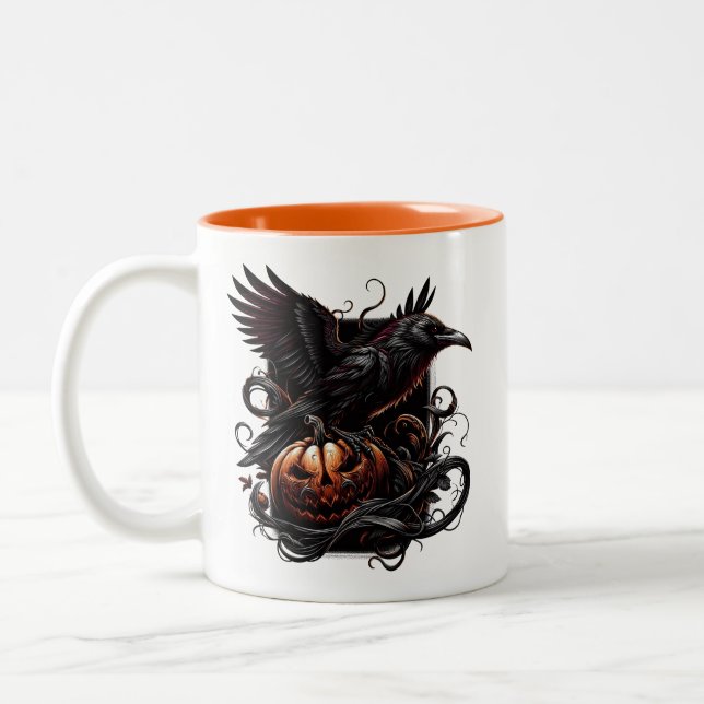 Bicolor Taza de café Cuervo de Halloween (Izquierda)