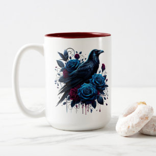 Bicolor Taza de café Cuervo de Halloween