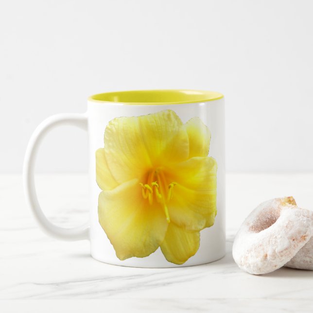 Bicolor Taza de café - Daylily amarillo (Con donut)