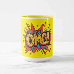 Bicolor Taza de café de arte pop “¡OMG!” de cómic retro