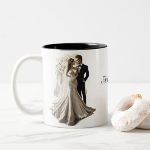 Bicolor Taza de café de boda personalizada de dos tonos