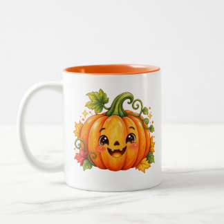 Bicolor Taza de café de calabaza de Halloween linda | Otoñ