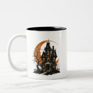 Bicolor Taza de café de casa embrujada vintage Halloween