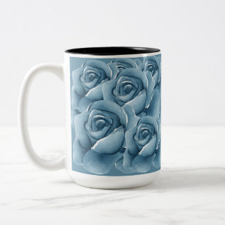 Bicolor Taza de café de cerámica de rosas en acuarela azul