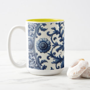 Bicolor Taza de café de cerámica floral blanca, 15oz