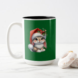 Bicolor Taza de café de cerámica verde con conejo de Navid