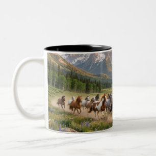 Bicolor Taza de café de cerámica Wild Mustang Sunset Run