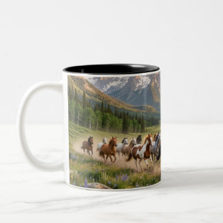 Bicolor Taza de café de cerámica Wild Mustang Sunset Run