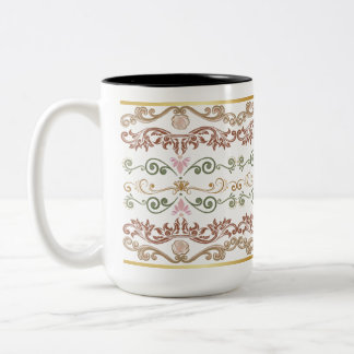 Bicolor Taza de café de damasco floral vintage | Victori