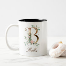 Taza de café de dos tonos con inicial floral de or
