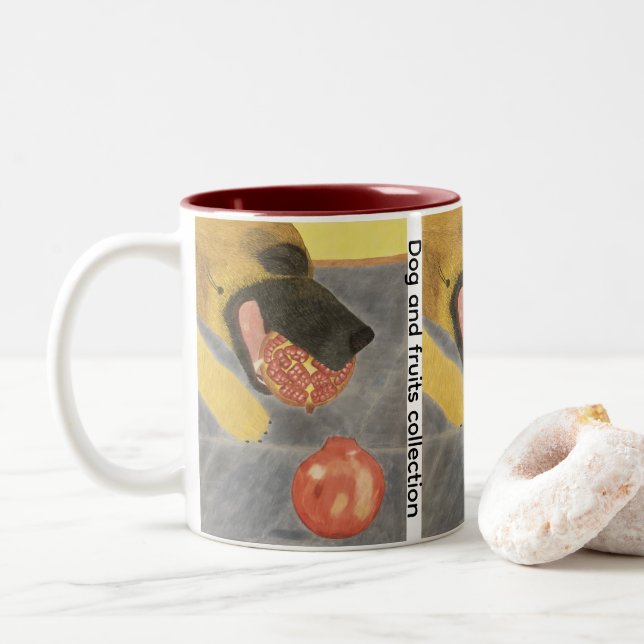 Bicolor Taza de café de dos tonos con perro y granada (Con donut)