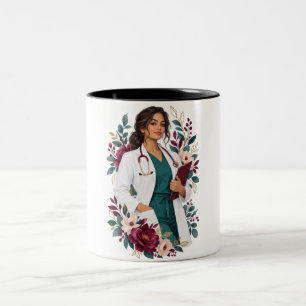 Bicolor Taza de café de dos tonos con retrato de doctora