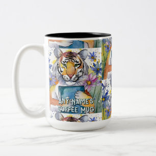 Bicolor Taza de café de dos tonos con tigre sosteniendo el