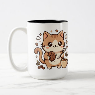 Bicolor Taza de café de dos tonos Cute Cat Bean & Spoon