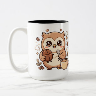 Bicolor Taza de café de dos tonos de búho lindo
