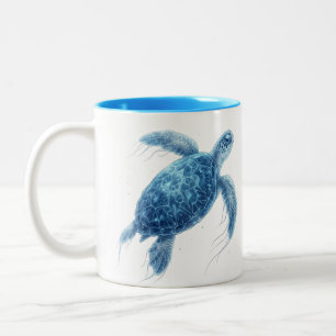Bicolor Taza de café de dos tonos de tortuga marina azul b