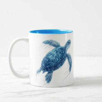 Bicolor Taza de café de dos tonos de tortuga marina azul b