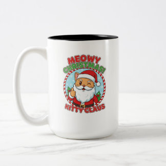 Bicolor Taza de café de dos tonos Kitty Claus, 15 oz