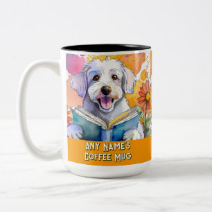 Bicolor Taza de café de dos tonos Schnoodle leyendo el gra