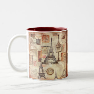 Bicolor Taza de café de dos tonos vintage de la Torre Eiff