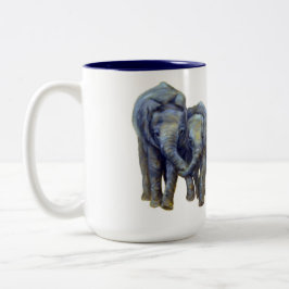 Bicolor Taza de café de elefantes jóvenes