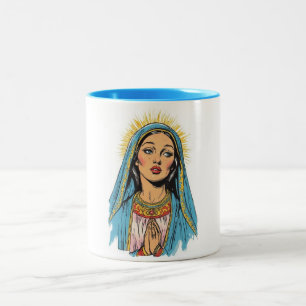 Bicolor Taza de café de estilo retro de la Virgen María