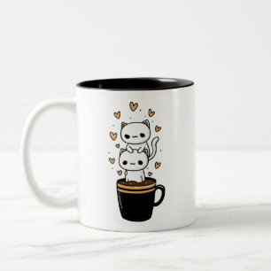 Bicolor Taza de café de gatos Kawaii linda Taza de dos ton