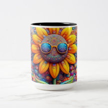 Taza de café de girasol que tiene un gran día