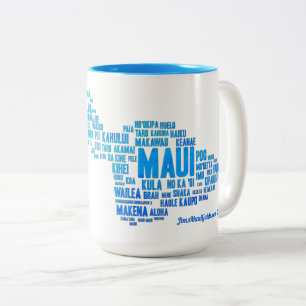 Bicolor Taza de café de la nube de la palabra de Maui