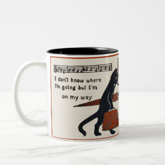 Bicolor Taza de café de la postal del vintage del gato