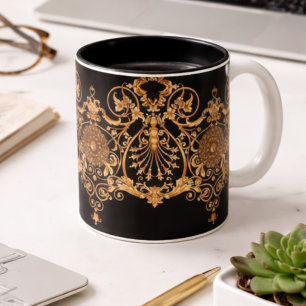 Bicolor Taza de café de mármol negro y dorado de lujo   Ae