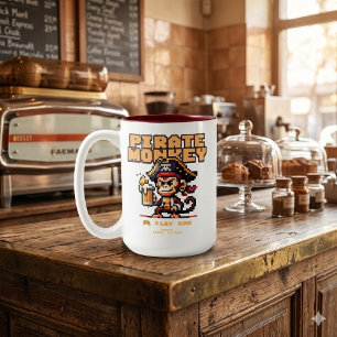Bicolor Taza de café de mono pirata de videojuego vintage