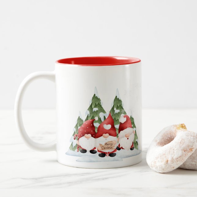 Bicolor Taza de café de Navidad de tres gnomos (Con donut)