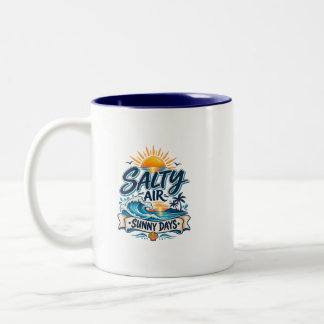 Bicolor Taza de café de playa con aire salado y días solea