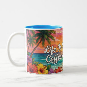 Bicolor Taza de café de playa tropical La vida es mejor
