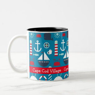 Bicolor Taza de café de recuerdo con símbolos náuticos per