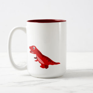 Bicolor Taza de café de T-Rex de dibujos animados rojo lin