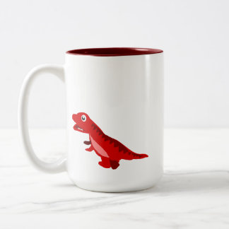 Bicolor Taza de café de T-Rex de dibujos animados rojo lin
