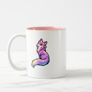 Bicolor Taza de café de zorro galáctico pastel estético
