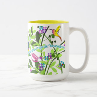 Bicolor Taza de café del colibrí amarillo de 15 onzas