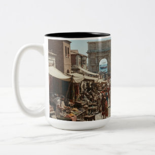 Bicolor Taza de café del mercado de la ciudad portuaria y