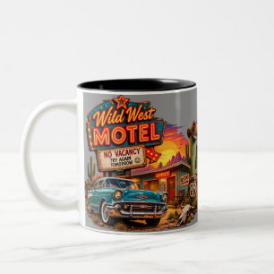 Bicolor Taza de café del motel Wild West Vintage Ruta 66