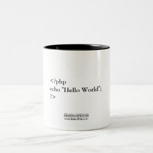 Bicolor Taza de café del mundo del PHP "hola"