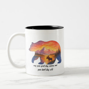 Bicolor Taza de café del oso de la puesta de sol escénica