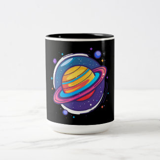 Bicolor Taza de café del planeta Saturno – Diseño cósmico