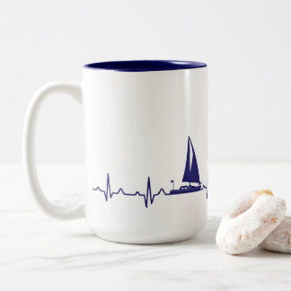 Bicolor Taza de café del pulso del barco de los azules